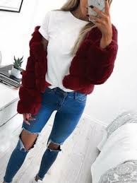 Veste En Fausse Fourrure Manches Longues Hiver Mode Decontracte Femme Manteau Rouge Manteaux Hauts