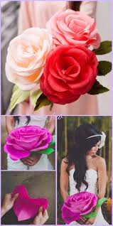 Buy 13 pieces 3d paper flowers pink white with trees 10 8 6 4 craft diy large wall decorations pom pom giant backdrop photo booth baby shower decor centerpiece wedding birthday party craft art: Diy Crepe Paper Rose Tutorial Wedding Flower Bouquet