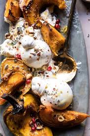Honey Butter Roasted Acorn With Burrata And Pomegranate Half Baked Harvest Recipe Recipes Food Half Baked Harvest