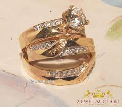 Lab Diamond Wedding Yellow Gold Over Trio Hisher Bridal Band Engagement Ring Set Matching Wedding Ring Sets Matching Wedding Rings Wedding Ring Sets