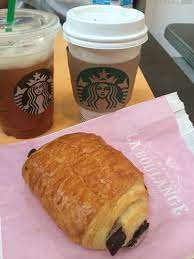 Chocolate croissant light, flaky, real butter croissant dough wrapped around two chocolate batons creates a perfect balance that'll satisfy your sweet tooth and bring on a moment of bliss. Warming Up With Pastries At Starbucks Milk Eggs