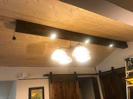 The blue tape shows where the area rug will be. Living Room Beam With Recessed Led Lights Dave Eddy