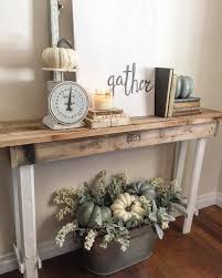 Farmhouse Fall Love The Console Styling And The Neutral Pumpkin Bucket Arrangement See This Instagram Hall Table Decor Entry Table Decor Foyer Table Decor