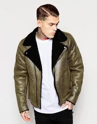 Asos Faux Shearling Jacket In Olive In Green For Men Lyst