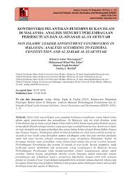 Pdf Kontroversi Pelantikan Pemimpin Bukan Islam Di Malaysia Analisis Menurut Perlembagaan Persekutuan Dan Al Siyasah Al Syar Iyyah