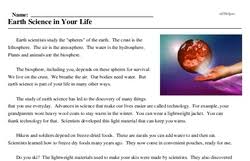 Esl, toefl, ielts, 2nd 3rd 4th 5th grade, k12 readings. Earth Science In Your Life Reading Comprehension Worksheet Edhelper