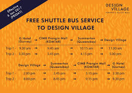 Praktische informatie over de belangrijkste bezienswaardigheden, reistips ook design village outlet mall en pulau aman liggen op 5.…deze villa in simpang ampat ligt op 2 km afstand van bukit batu kawan en negeri pulau. Design Village Outlet Mall Penang Free Shuttle Bus Service From To Gurney Komtar Queensbay Daily 9 30am 8pm
