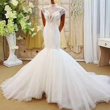 Mermaid high neck sleeveless lace dress with appliques. High Neck Sleeveless Mermaid Wedding Dresses Lace Beaded Bridal Dress Everisa