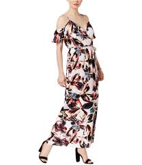 Bar Iii Womens Watercolor Cold Shoulder Maxi Dress