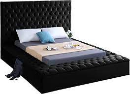 Pronounced wings add definition, nestling the mattress to create a luxurious retreat. Amazon Com Meridian Furniture Bliss Collection Modern Contemporary Velvet Upholstered Bed With Deep Button Tufting And Storage Compartments In Rails And Footboard Black Queen Furniture Decor