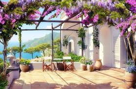 Mediterranean Beachfront Terrace Wall Murals Beach Wall Murals Garden Mural Feature Wall Wallpaper