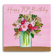 Sentiment_satisfied_alt 6 million happy customers. Hand Finished Vase Of Flowers 70th Birthday Card Karenza Paperie