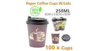 Plastic coffee cups with lids wholesale. 100 X Disposable Paper Coffee Cups With Lids 250ml Takeaway Party Drinks Bulk Kogan Com