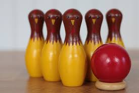 Bowling balls and pins are in excellent condition, the bag however is ripped on the top seem but still holds. Chicken Tabletop Bowling Set Made In The Usa By Our Backyard Studio The Weed Patch