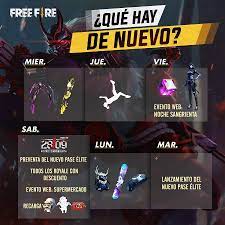 Nueva actualización freefire todo lo que se viene ( servidor avanzado) nueva actualización freefire. Garena Free Fire Agenda Semanal De Free Fire La Agenda Semanal Ha Llegado Con Sorpresas Para Ustedes La Mochila De La Viuda Negra Regresa A Freefire Nuevo Emote Patada De La