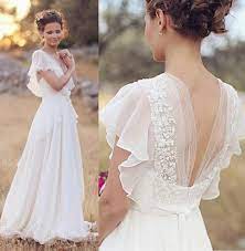 Elegant A Line Ivory Flower Cap Sleeve V Neck Chiffon Open Back Wedding Dresses 019 In 2021 Boho Wedding Dress Lace Elegant Wedding Dress Lace Wedding Dress Vintage