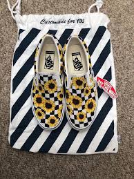 Black And White Checkered Vans With Sunflowers Vans Custom Slip On Platform W Sunflowers Mens Size 5 Or Womens Size 6 5 Fashion Clothing Shoes Acc Vans Shoes Women Custom Vans Shoes Trendy Womens Shoes