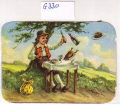 Er ging heim und sagte zu seinem vater: Glanzbild Tischlein Deck Dich Marchen Nach Gebruder Grimm Ohne Glitter Glitzer Ca 8 5 X 6 Cm Manuskript Nbsp Nbsp Papierantiquitat Gaensan Versandantiquariat