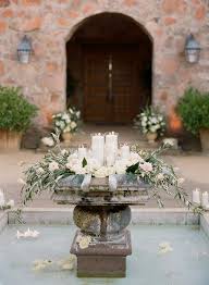 Olive Floral And Candle Decorated Fountain Sonoma Wedding Summer Wedding Photos Reception Flowers