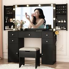 Black Vanity Desk With Led Mirror