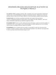Maybe you would like to learn more about one of these? Importanta Implicarii Adolescentilor In Activitati De Protejare A Mediului
