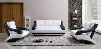 White Leather Sofa Set With Black Accents White Living Room Set White Leather Sofas Modern White Living Room