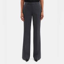 Theory Pants Womens Flare Charcoal Gray Sailor Wool Blend Wide Leg 2  Trousers