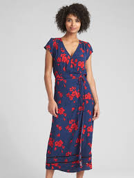 Floral Print Midi Wrap Dress Gap Wrap Dress Midi Fashion Clothes Women Gap Dress