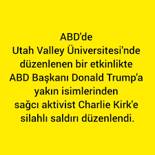 Vurulma anını videosu telegram kanalımızda. t.mekayseritimes4743  ABDdeki Utah Valley Üniversitesinde silahlı saldırı düzenlendi.  Üniversitede düzenlenen bir etkinliğe katılan sağcı aktivist Charlie Kirk,  konuşma yaptığı silahlı saldırıya ...