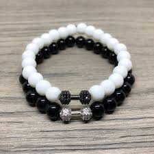 Black And White Relationship Bracelets Fit Couple Dumbbell Couples Bracelet Set Matching Bracelets Long Distance Bracelets Friendship Brace Mens Beaded Bracelets Beaded Bracelets Custom Bracelets