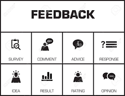 Feedback Chart With Keywords And Icons On Yellow Background
