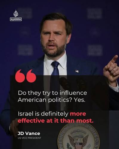 US Vice President JD Vance says #Israel is trying to influence American  politics and is "losing the public opinion battle” in the US.⁣ .⁣ ? Follow  our LIVE coverage - link in bio.⁣ ⁣ ? @Reuters