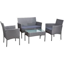 Salon De Jardin Cordoue En Resine Tressee Gris 4 Places Coussins Gris Happy Garden Apartment Balcony Decorating Outdoor Furniture Sets Outdoor Furniture
