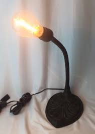 Vtg Gooseneck Cast Iron Table Desk Lamp Art Deco Nouveau Industrial No Shade Glass Light Fixture Metal Desk Lamps Art Deco Table Lamps