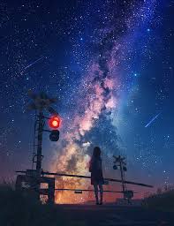 Hd Wallpaper Starry Sky Anime Galaxy Stars Shooting Stars Railway Crossing Wallpaper Flare To find more wallpapers on itl.cat.