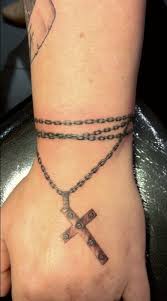 Grey Rosary Chainband Tattoo On Wrist Hand Tattoos Hand Tattoos For Women Wrist Tattoos For Women
