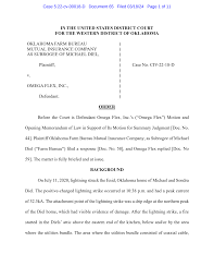 IN THE UNITED STATES DISTRICT COURT FOR THE WESTERN DISTRICT OF OKLAHOMA  OKLAHOMA FARM BUREAU MUTUAL INSURANCE COMPANY AS SUBROG
