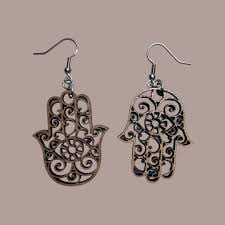 Handmade Wooden Hamsa Hand Earrings