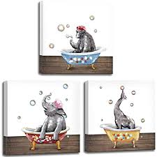 Shop unique, cool products on fy free, fast shipping 28 day returns rated 4.8 / 5 by 1,000s of shoppers Amazon Com Lovehouse Abstract Animal Wall Art For Bathroom Wall Decoration 3 Piece Cute Elephant Gorilla Giraffe Take Bath In Bathtub Picture Canvas Print Stretched For Kid Bathroom Ready To Hang 12 X12 X3 Panel