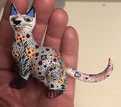 Oaxacan Hand Painted Cat Rosavio Fabian Calvo Tilcajete