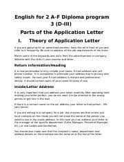 Simak soal application letter terbaru 2021 bahasa inggris kelas 12 sma semester 1 lengkap dengan kunci jawaban. Parts Of Application Letter Docx English For 2 A F Diploma Program 3 D Iii Parts Of The Application Letter I Theory Of Application Letter If You Are Course Hero