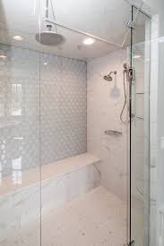 White Tiled Shower With Blue Glass Arabesque Tile Accent Wall And Custom Shower Door Bathroom Shower Walls Shower Tile Custom Shower Doors