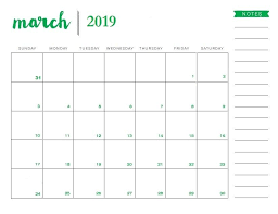 March 2019 Printable Calendar With Notes Marchcalendar March2019calendar Calendarmarc Calendar 2019 Printable Calendar Printables Monthly Calendar Printable