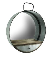 Free delivery for many products! Special T Imports 20 5 Round Galvanized Metal Wall Mirror With Wooden Shelf Buy Online In Qatar At Qatar Desertcart Com Productid 116057977