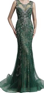 Dark Green Evening Gown Prom Dress Floor Length Gown Crystal And Beaded Rhinestones Mermai Beaded Prom Dresses Long Evening Dresses Online Ball Gowns Evening