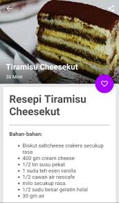 Kita boleh katakan yang resepi cheesekut leleh ini adalah menu membuat makanan asas biskut di mudahkan cerita, jom ikuti resepi cara membuat cheesekut leleh melalui resepi di bawah ini. Resepi Kek Tiramisu For Android Apk Download