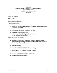 AGENDA CRAVEN COUNTY BOARD OF COMMISSIONERS REGULAR SESSON TUESDAY, JANUARY  2, 2024 6:00 PM CALL TO ORDER ROLL CALL PLEDGE OF AL