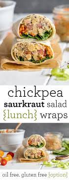Chickpea Salad Lunch Wrap With Sauerkraut Oil Free Gluten Free Option Recipe Lunch Wraps Saurkraut Recipes Sauerkraut