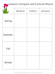 Compare And Contrast Matrix Seasons Activities Compare And Contrast First Grade Science