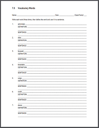 After solving a worksheet, evaluate yourself using the answer key at the end of the worksheet. Vocabulary Terms 7 5 Sentences And Definitions Worksheet Student Handouts